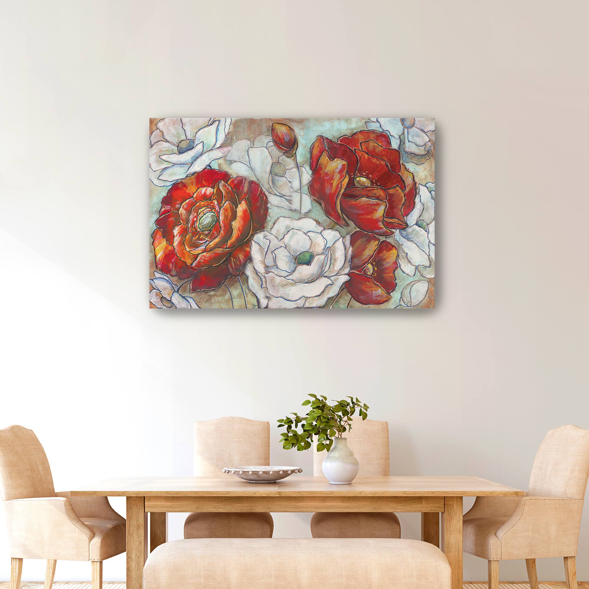 Red And White Poppies Landscape Canvas Giclee